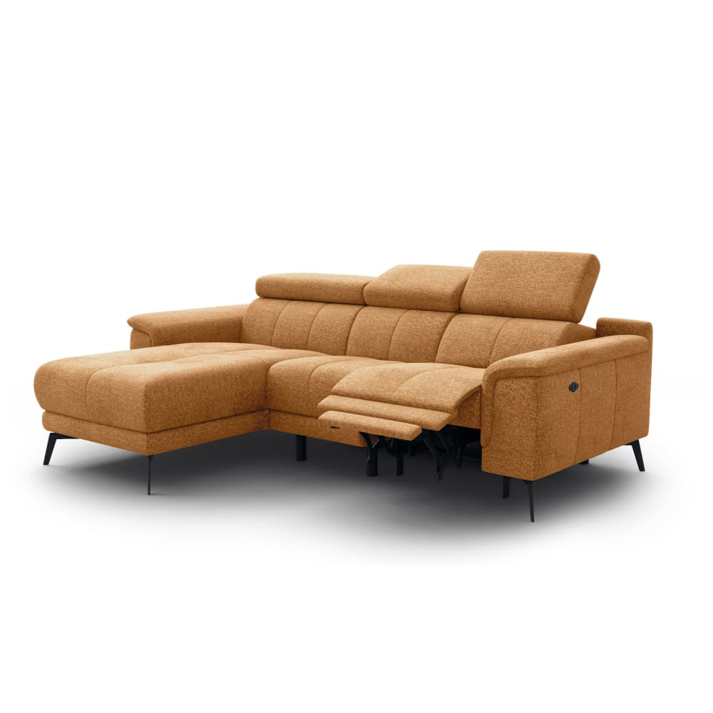 Canapé d’angle 3 places avec 1 relax et appuie-tête réglables, orange