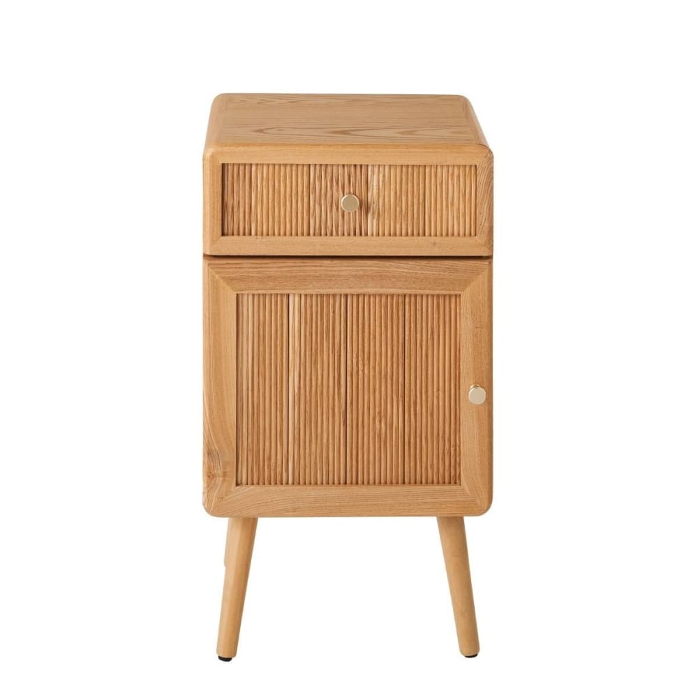 Chevet 1 porte 1 tiroir façades lamellées H71 cm - Effet Bois clair