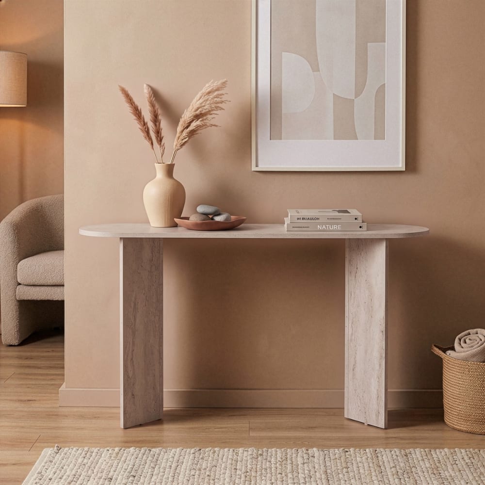 Konsole mit zwei Beinen L150 cm - Travertindekor - Maisons Du