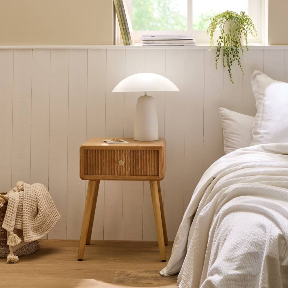 Chevet 1 tiroir avec façades lamellées l42 cm - bois clair
