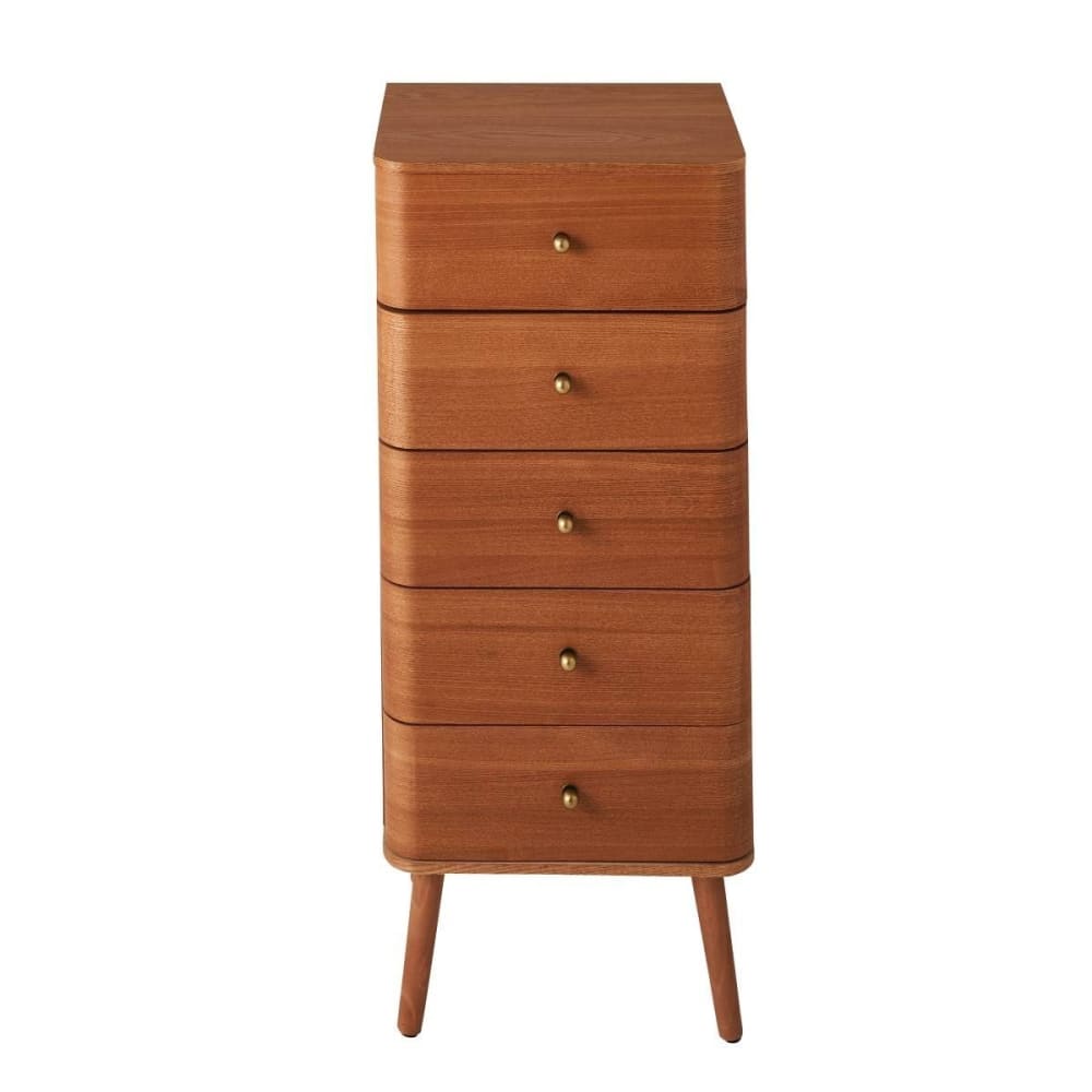 Chiffonnier 5 tiroirs avec bords arrondis et placage bois h100 cm — Beyit