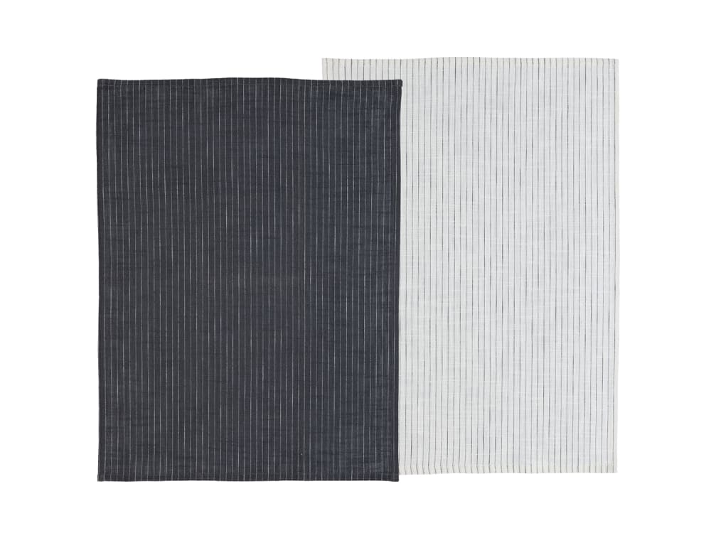 Lot de 2 torchons en coton bio gris cendre et blanc 50x70cm