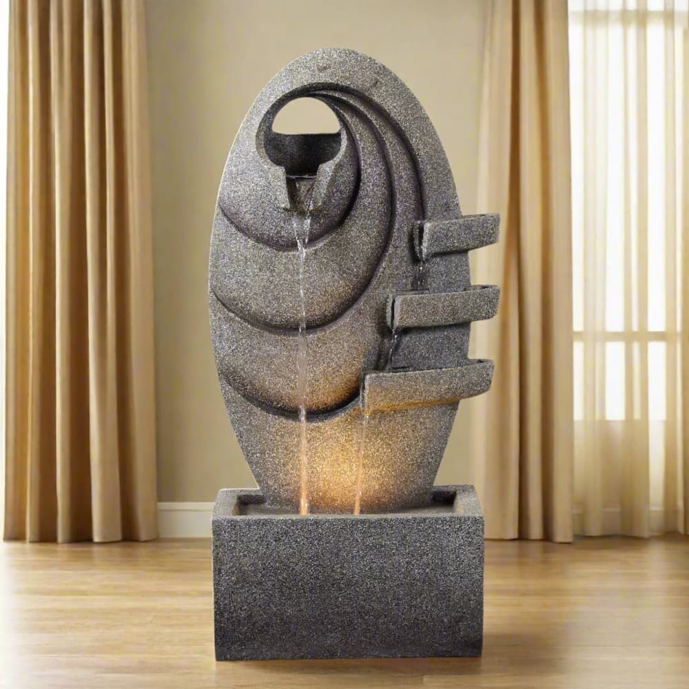 Fontaine ovale LED moderne jardin lumière, Gris, 80cm