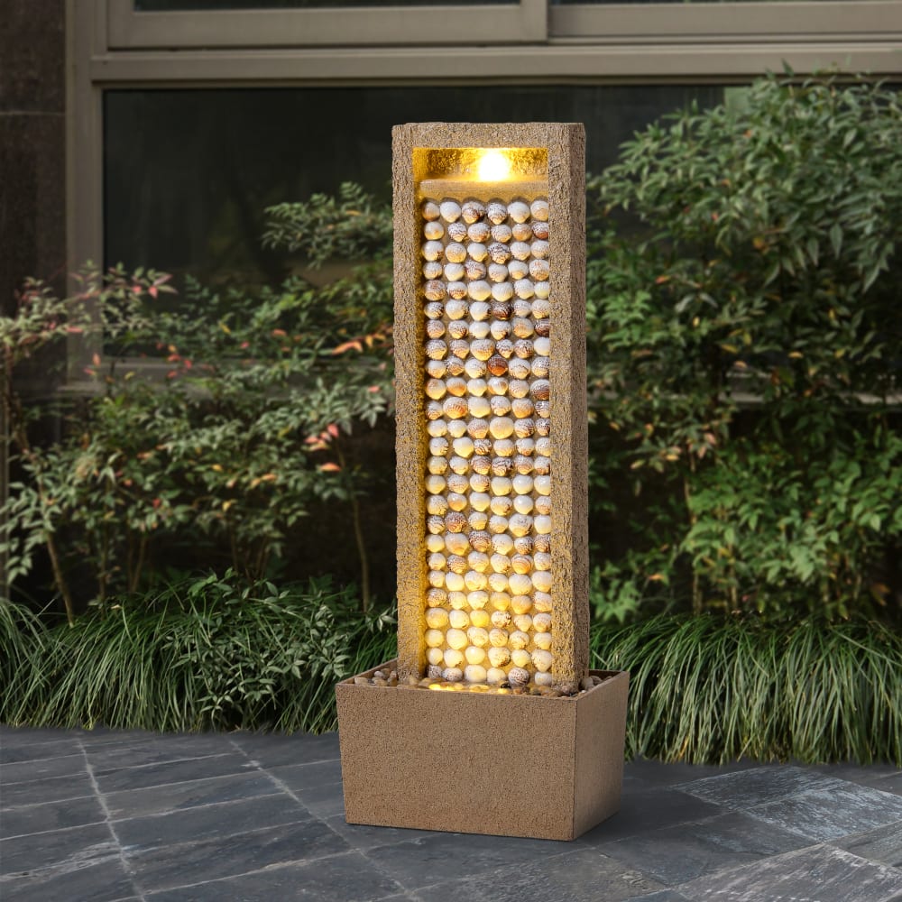 Fontaine haute jardin LED coquillages design,Marron, 92cm