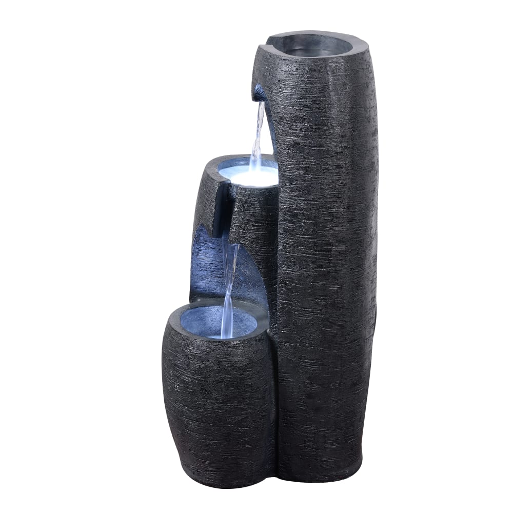 Fontaine 3 niveaux moderne LED cascade extérieure, Noir, 71cm