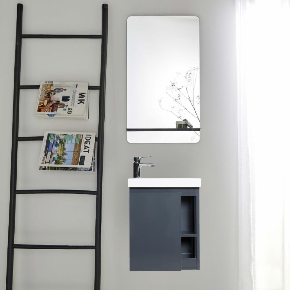 Mob In Handwaschbecken-Set mit Chromarmatur und Spiegel Grau Holz