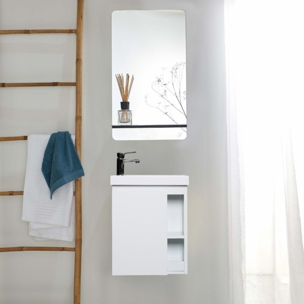 Mob In Handwaschbecken-Set mit Chromarmatur und Spiegel Weiß Holz