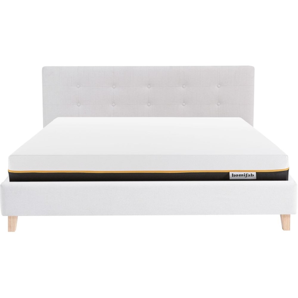 Lit adulte 160x200 en tissu beige + Matelas mémoire de forme