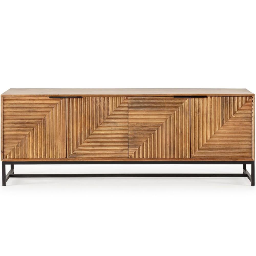 Meuble TV 4 portes en bois de manguier sculpté 160 cm