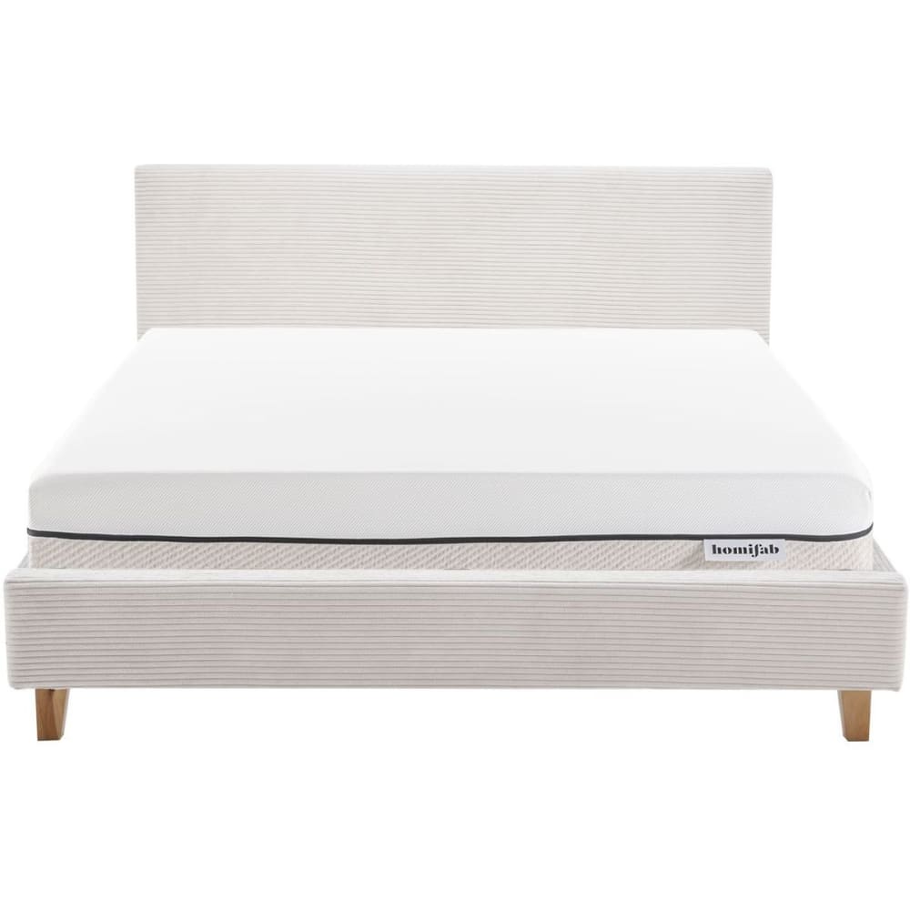 Lit adulte 180x200 en velours côtelé beige + Matelas ressorts ensachés