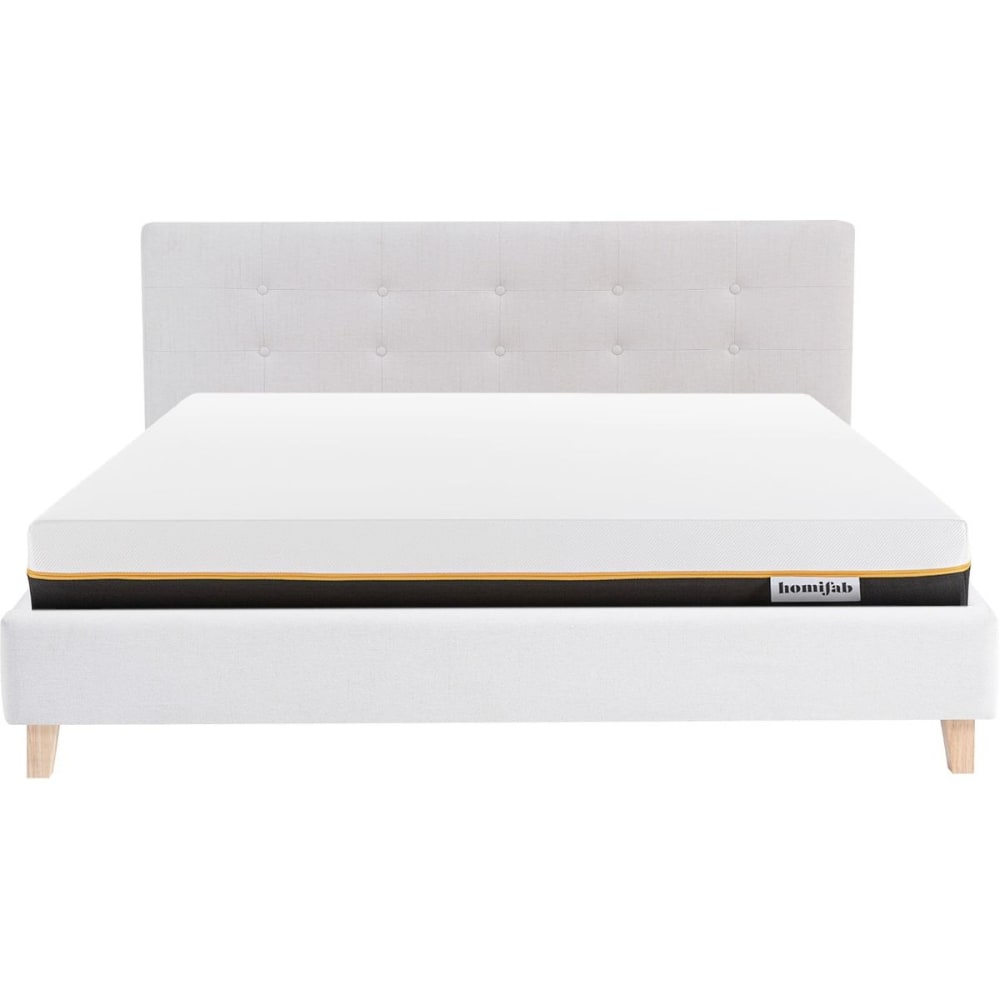 Lit adulte 140x190 en tissu beige + Matelas mémoire de forme