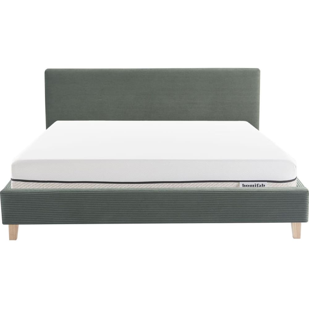 Lit adulte 160x200 en velours côtelé vert + Matelas ressorts ensachés
