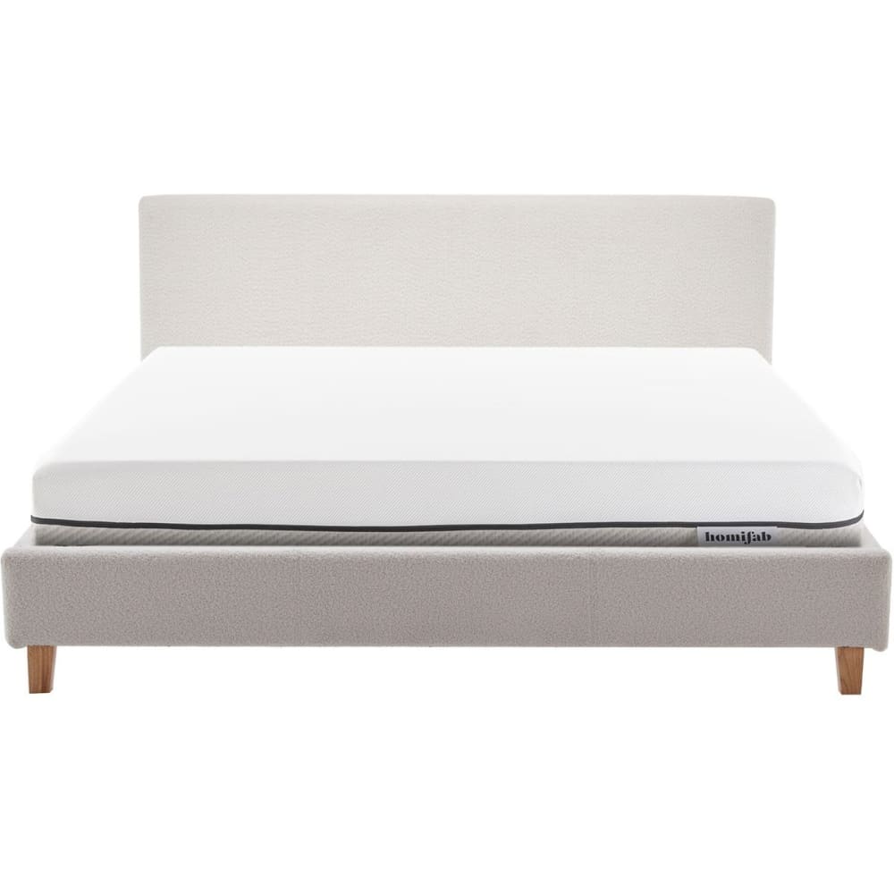 Lit adulte 140x190 en tissu bouclé beige + Matelas ressorts ensachés