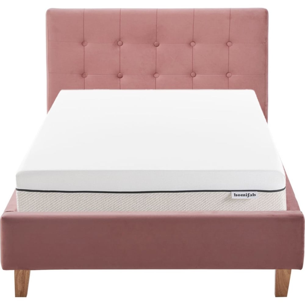 Lit adulte 90x190 en velours vieux rose + Matelas ressorts ensachés