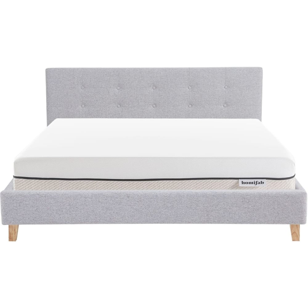 Lit adulte 140x190 en tissu gris chiné + Matelas ressorts ensachés