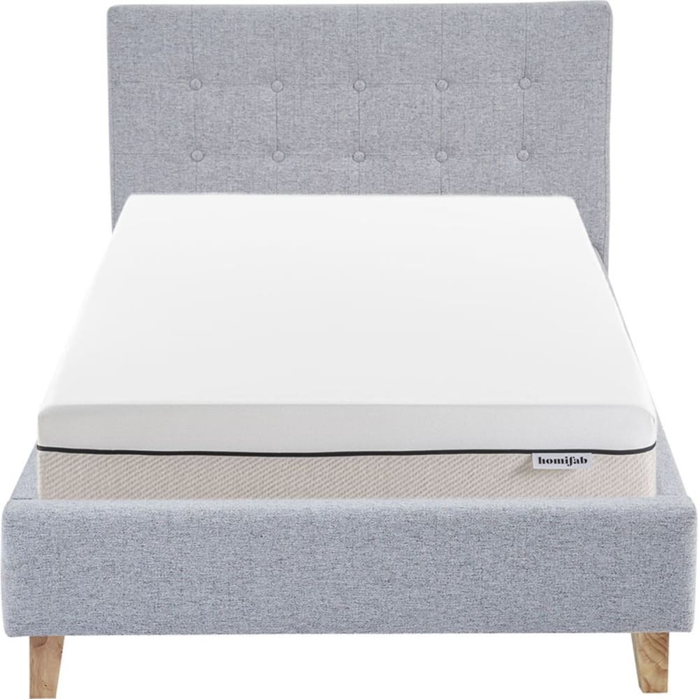 Lit adulte 90x190 en tissu gris chiné + Matelas ressorts ensachés