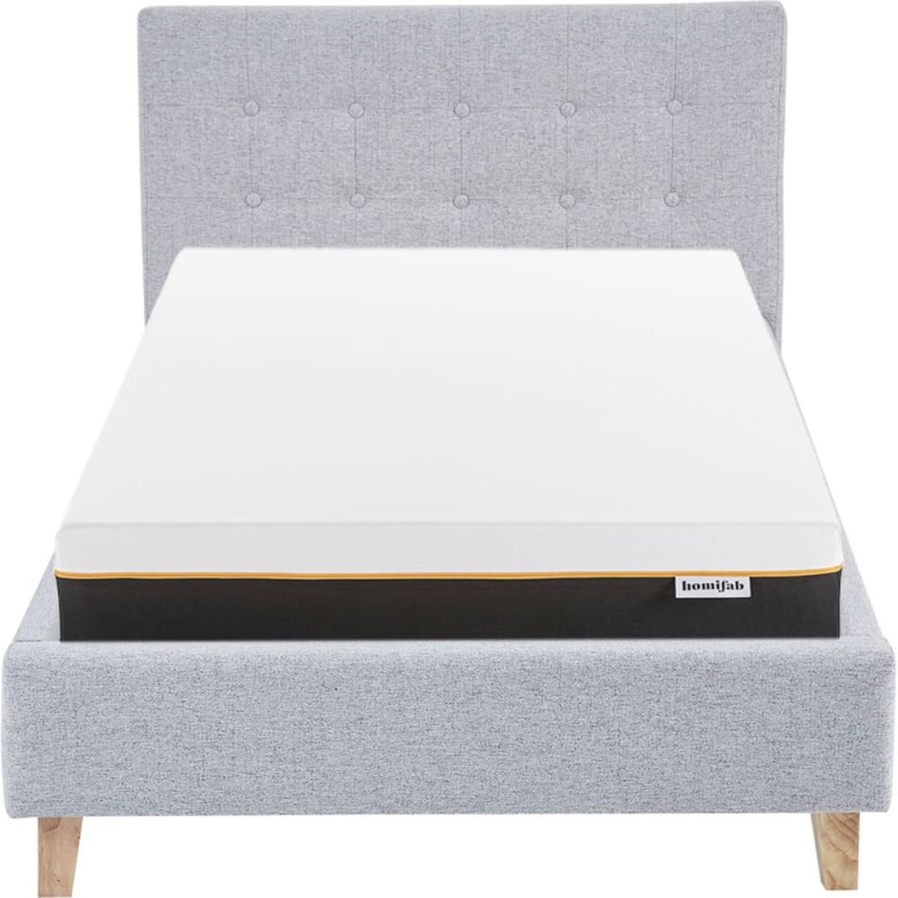 Lit adulte 90x190 en tissu gris chiné + Matelas mémoire de forme