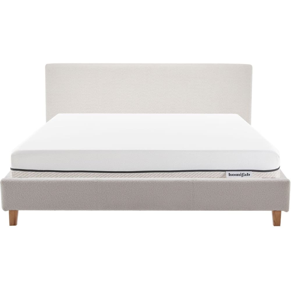 Lit adulte 160x200 en tissu bouclé beige + Matelas ressorts ensachés