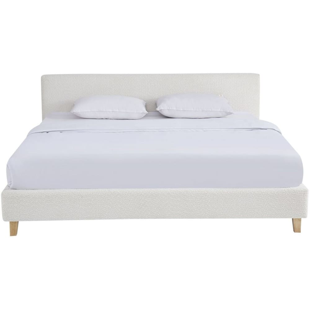 Lit adulte 160x200 en tissu bouclé beige + Matelas ressorts ensachés