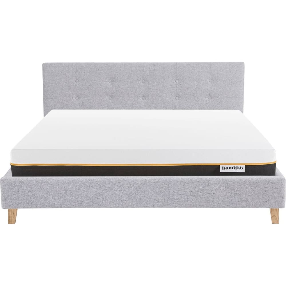 Lit adulte 160x200 en tissu gris chiné + Matelas mémoire de forme