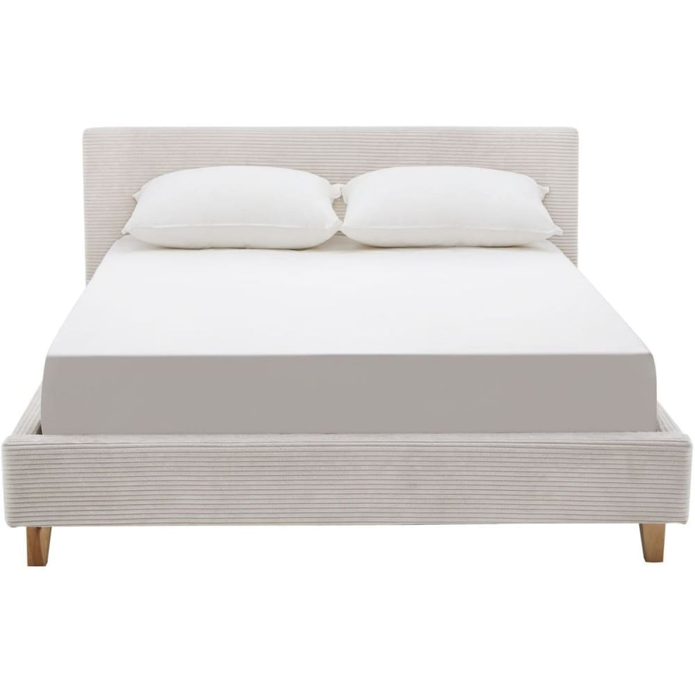 Lit adulte 160x200 en velours côtelé beige + Matelas ressorts ensachés