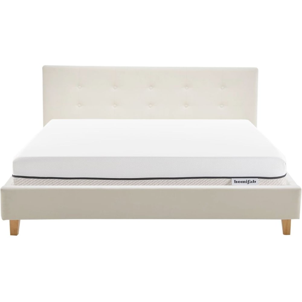 Lit+adulte+180x200+en+velours+beige+++Matelas+ressorts+ensaches