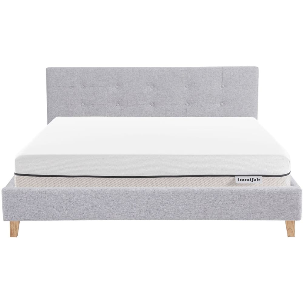 Lit adulte 160x200 en tissu gris chiné + Matelas ressorts ensachés
