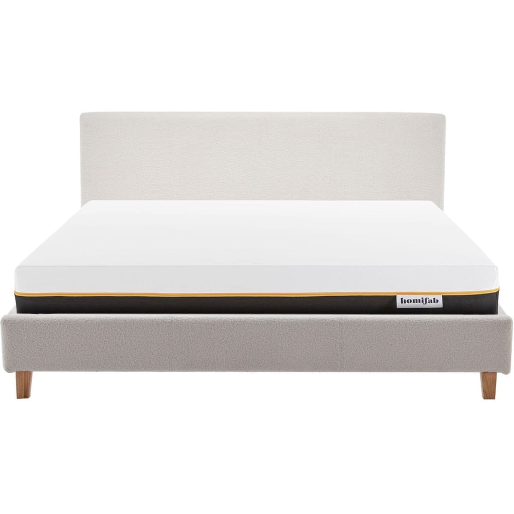 Lit adulte 140x190 en tissu bouclé beige + Matelas mémoire de forme