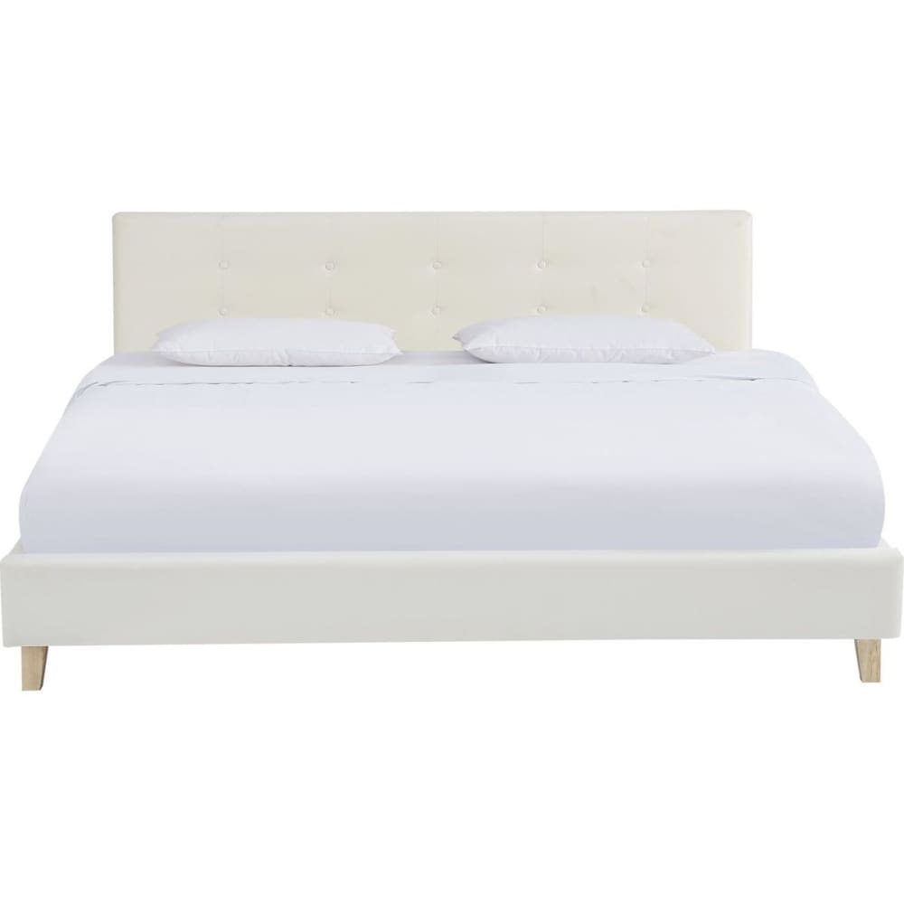 Lit adulte 160x200 en velours beige + Matelas ressorts ensachés