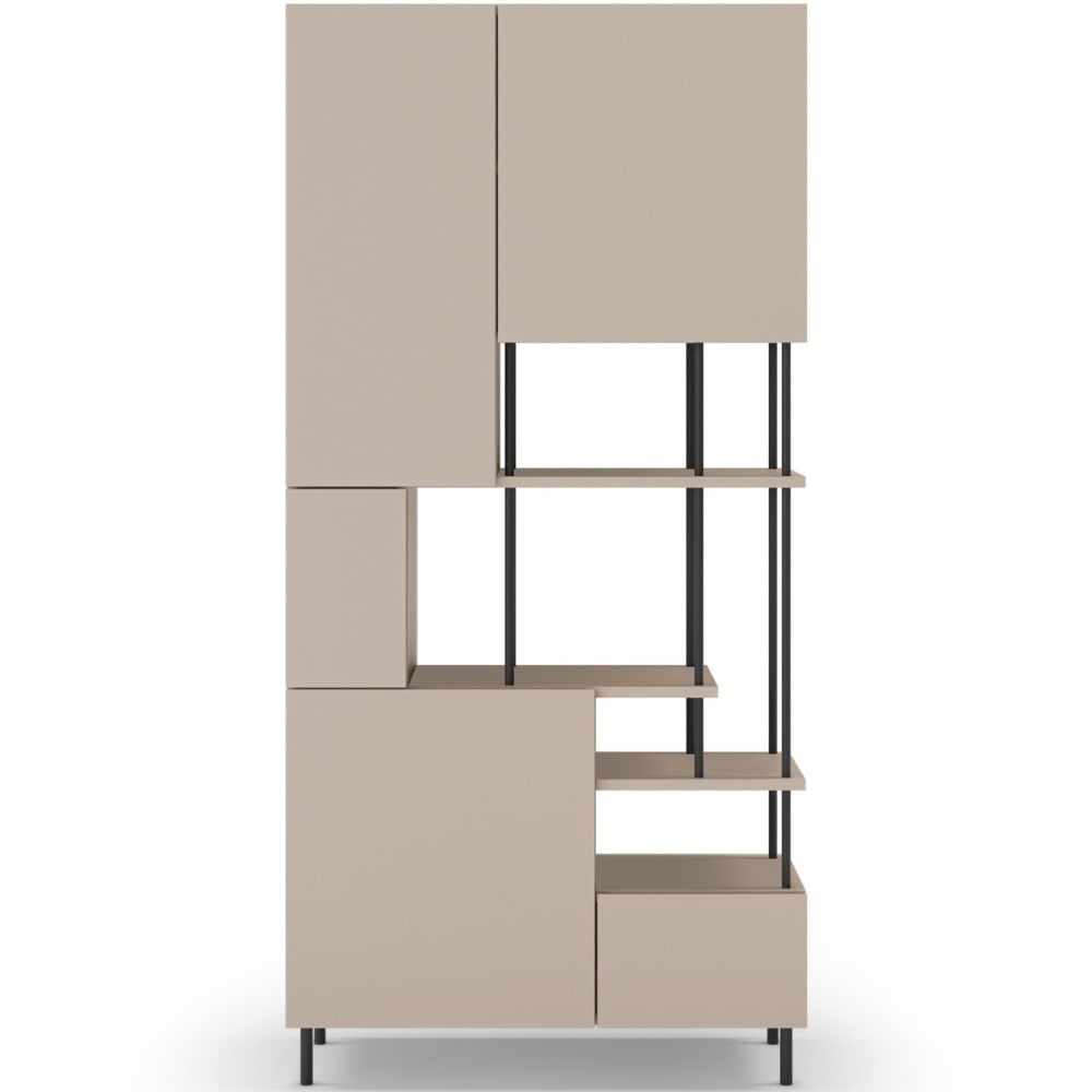 Bibliothèque 6 niveaux 5 portes beige 84 cm