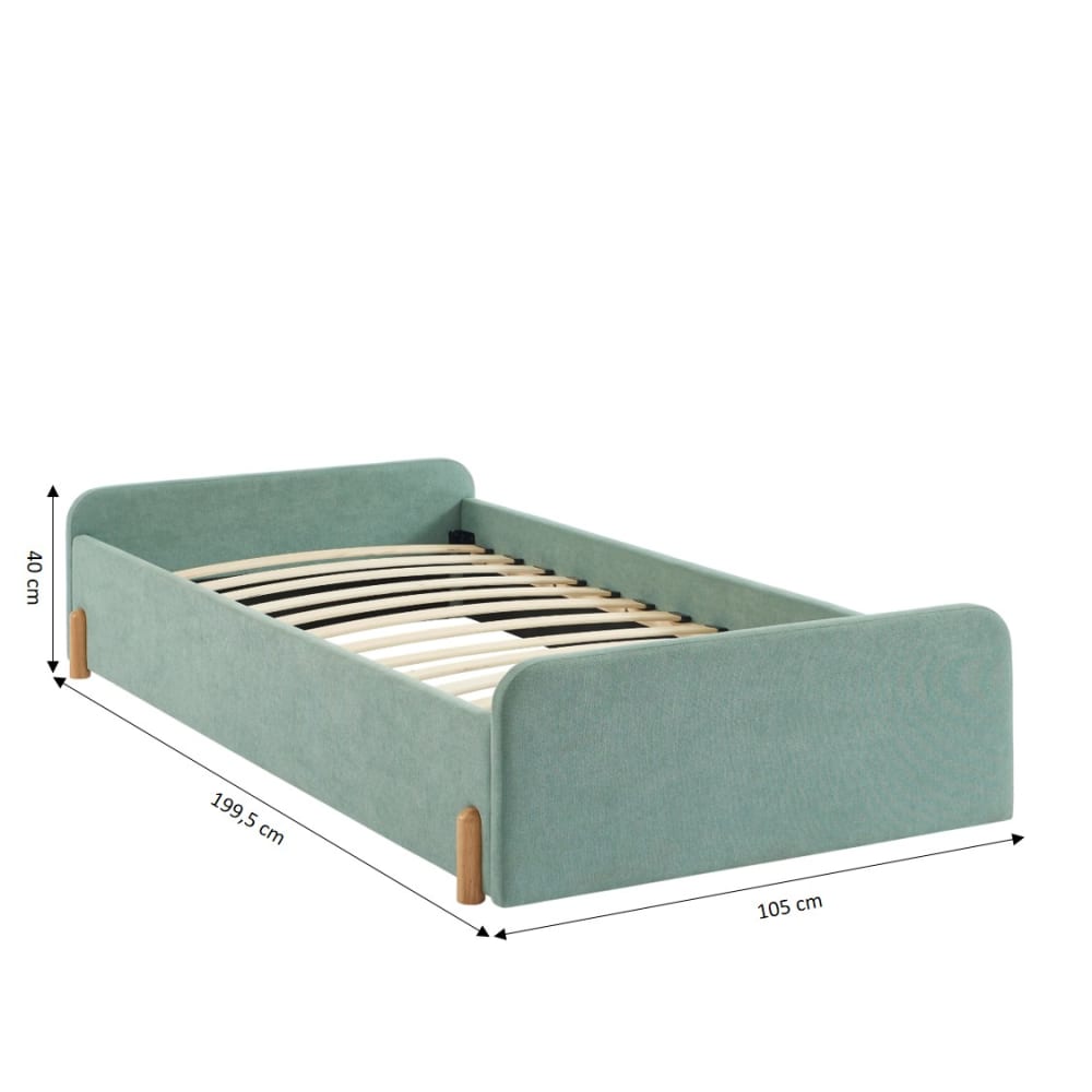 Lit enfant  tissu vert 90x190 sommier inclus (Baita) - Image 2