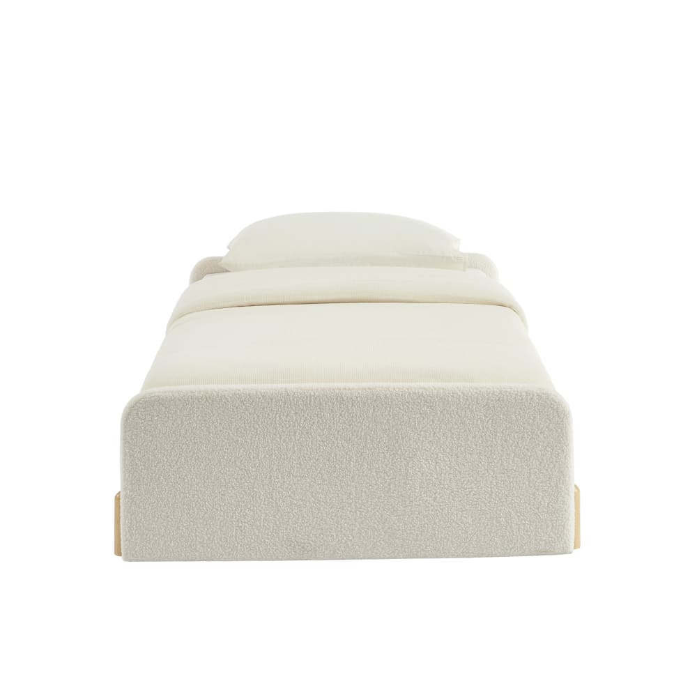 Baita - Lit enfant  tissu bouclette beige  90x190 sommier inclus