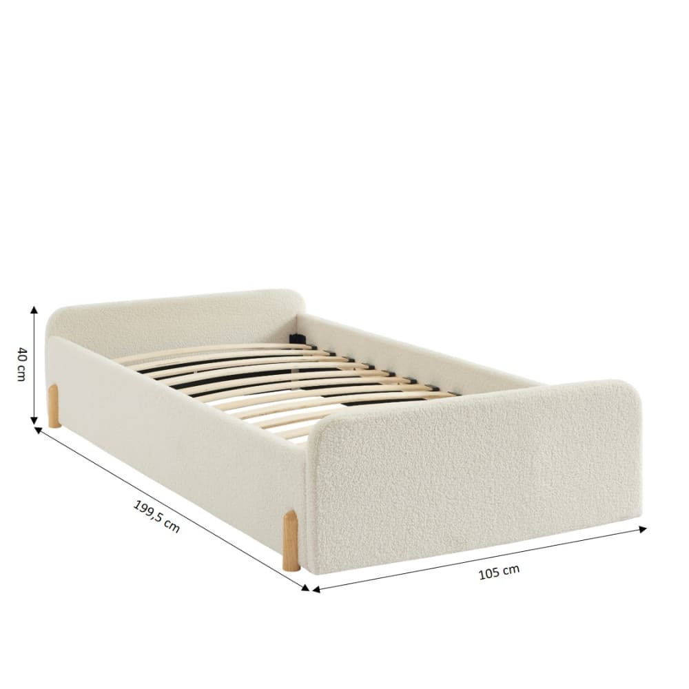 Lit enfant  tissu bouclette beige  90x190 sommier inclus (Baita) - Image 2