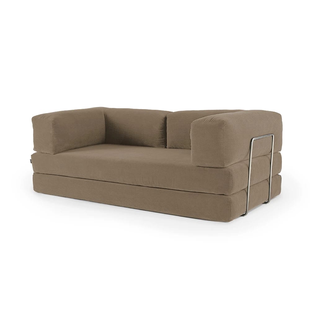 Canapé compressé 3 places modulable en velours côtelé taupe