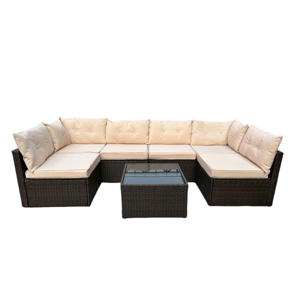 Salon de jardin modulable 6 places en résine tressée marron