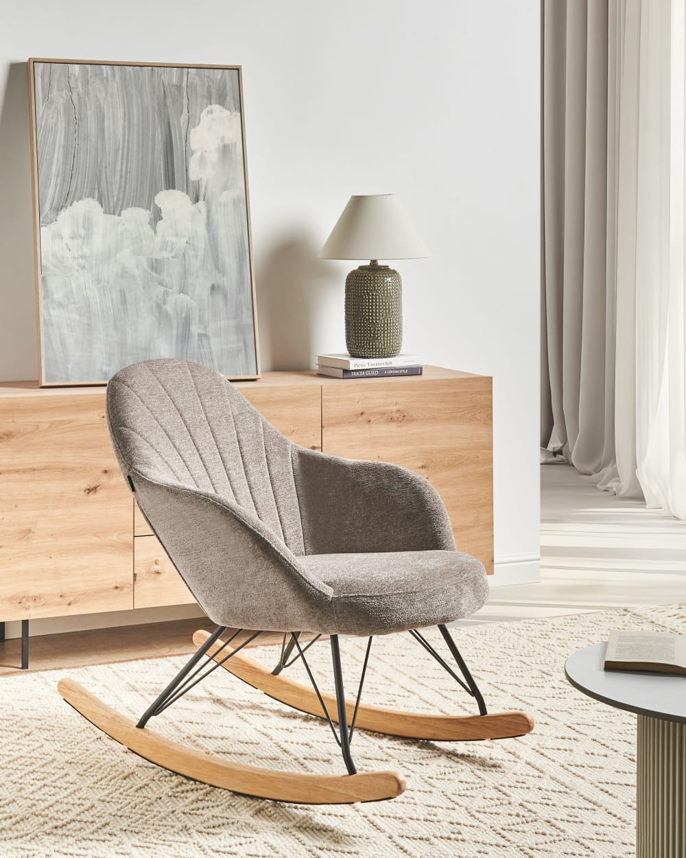 Fauteuil à bascule tissu taupe
