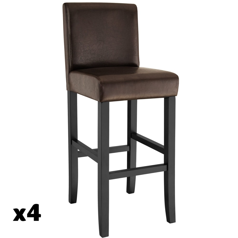 Lot de 4 tabouret de bar bois simili cuir avec dossier marron
