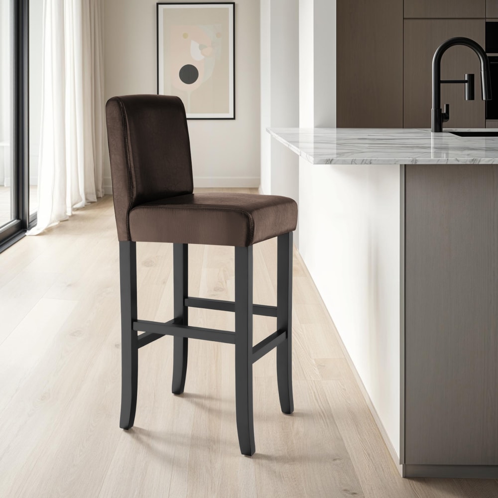 Lot de 4 tabouret de bar bois simili cuir avec dossier marron