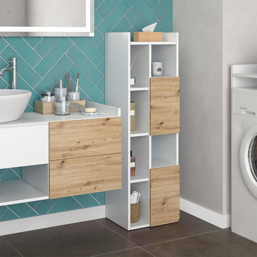 Badschrank mit 2 Schubladen, Weiß 36 x 117cm - Maisons Du Monde