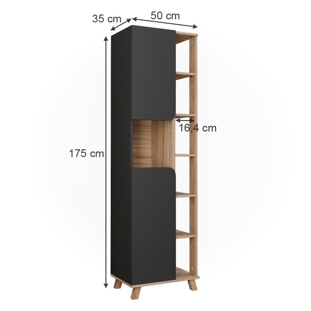 Hochschrank mit 2 Türen Sonoma/Anthrazit 50x175cm - Maisons Du