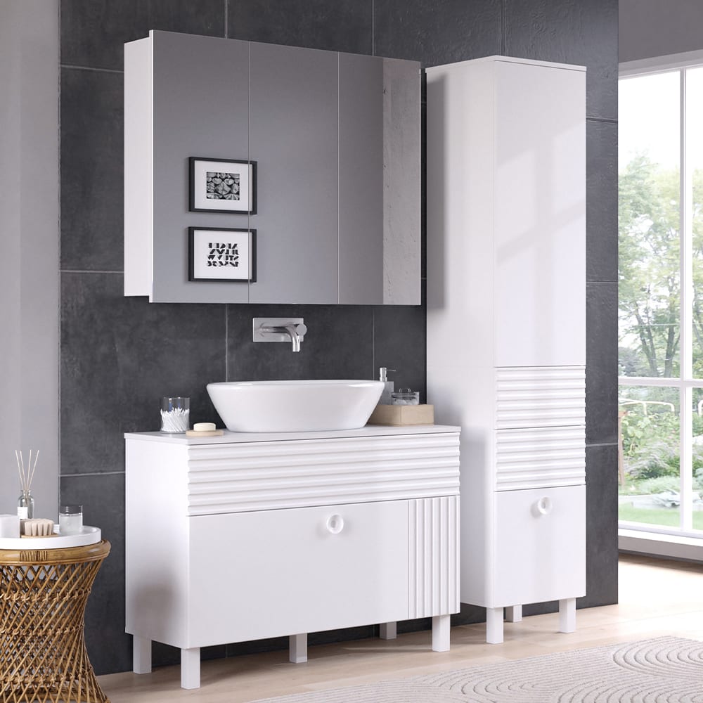 Badschrank mit Tür und Schubladen, Weiß 40.2 x 192.4cm - Maisons