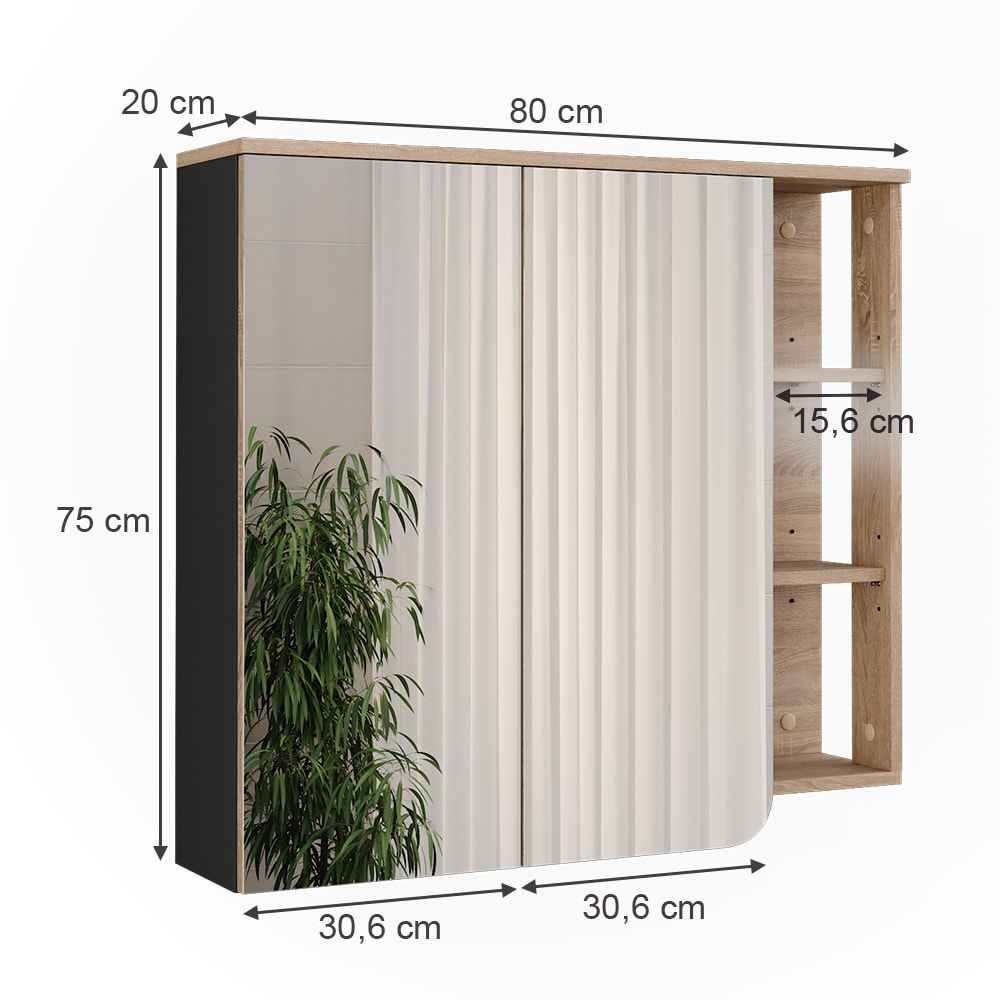 Spiegelschrank  Sonoma/Anthrazit 80x75cm - Maisons Du Monde
