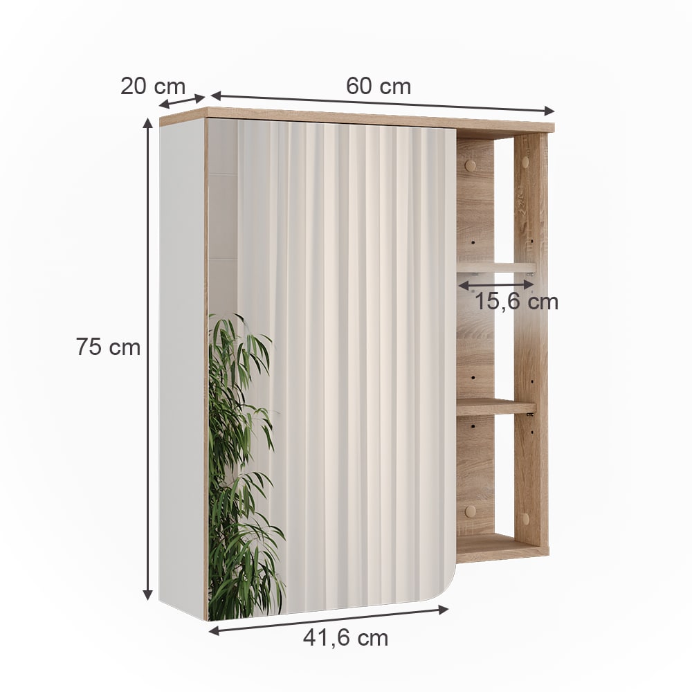 Spiegelschrank  Sonoma/Weiß 60x75cm - Maisons Du Monde