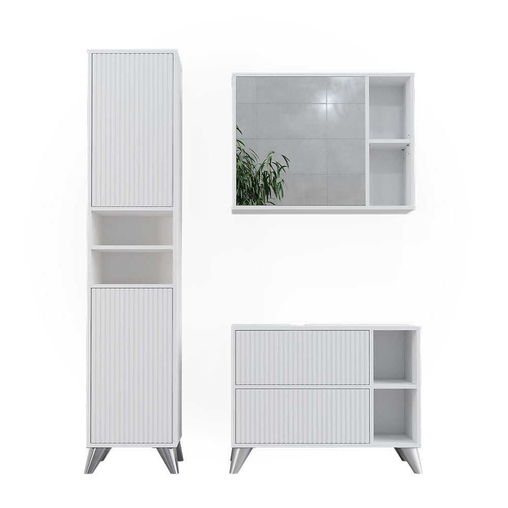 Vicco Badmöbel-Set 3-teilig Weiß 80x62cm style modern Weiß Spanplatte