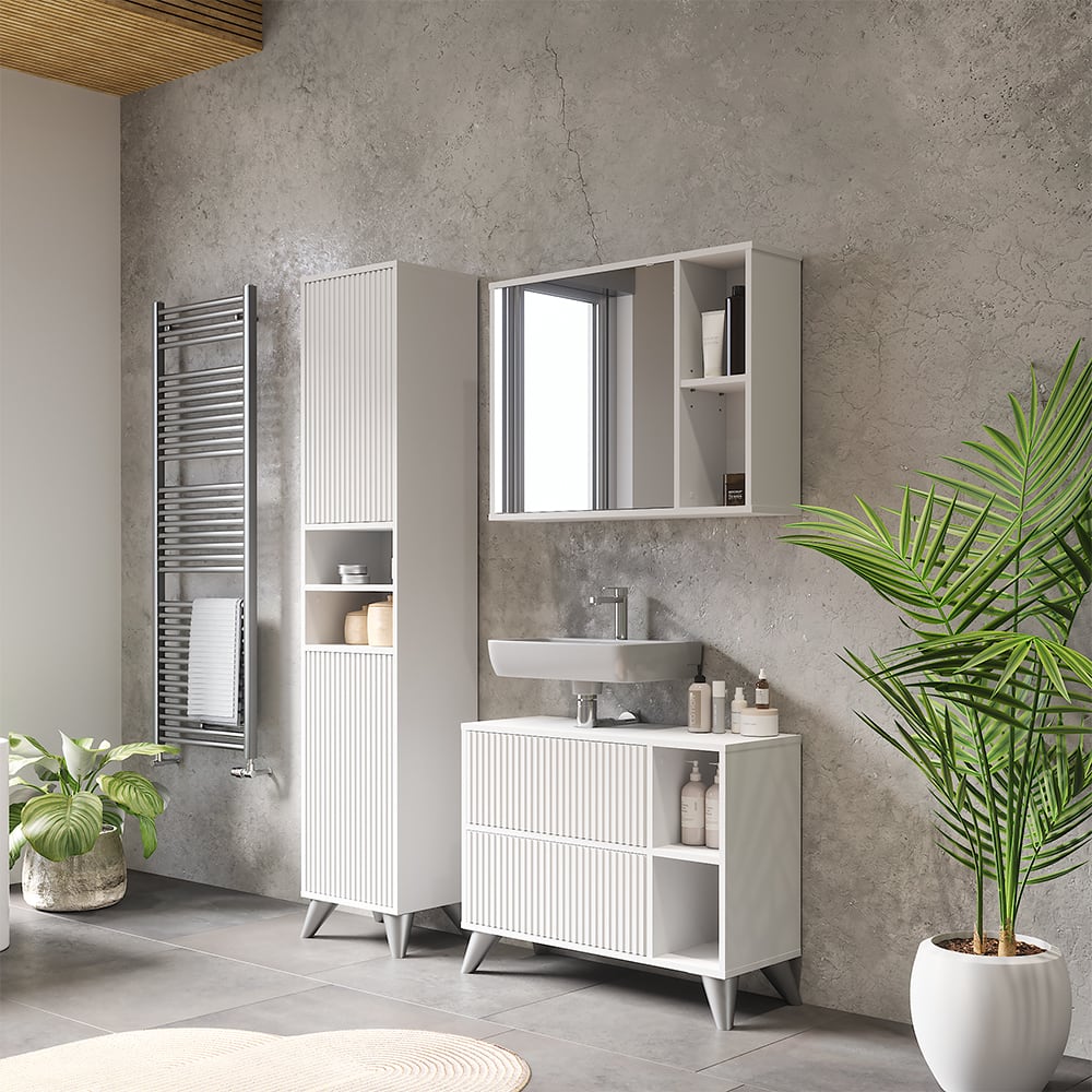 Badmöbel-Set 3-teilig Weiß 80x62cm - Maisons Du Monde