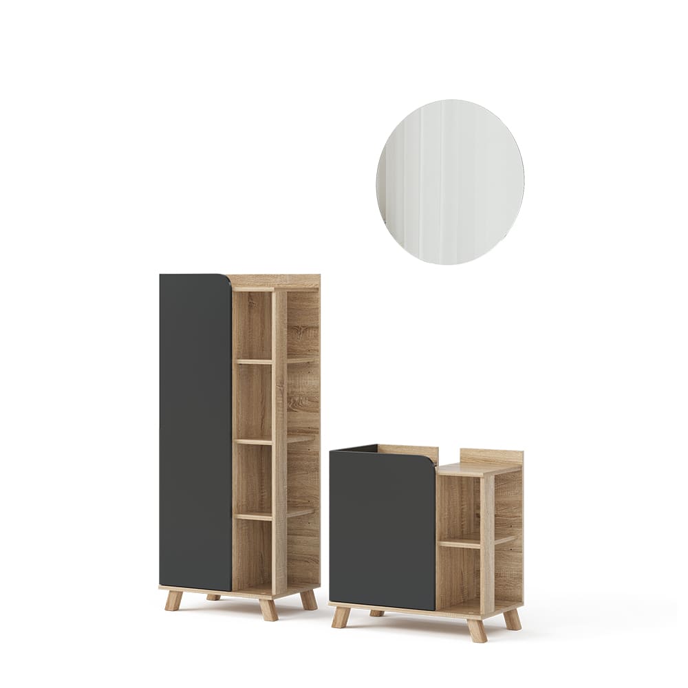 Vicco Badmöbel-Set 3-teilig Sonoma/Anthrazit 60x65cm style modern Braun Spanplatte