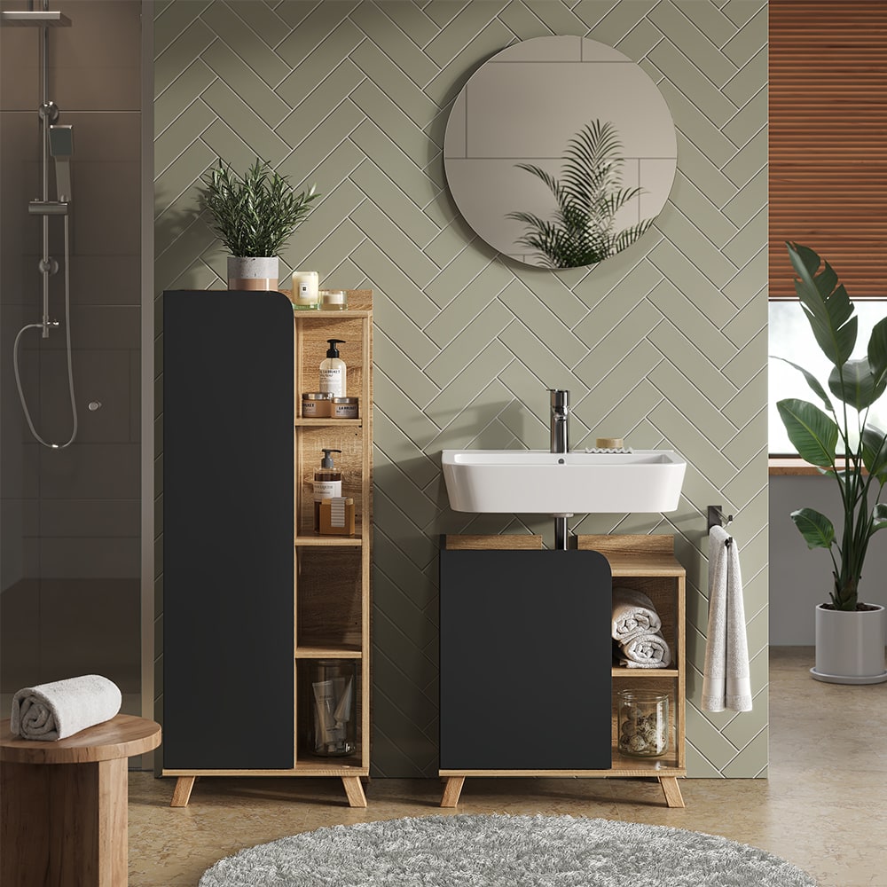 Badmöbel-Set 3-teilig Sonoma/Anthrazit 60x65cm - Maisons Du Monde
