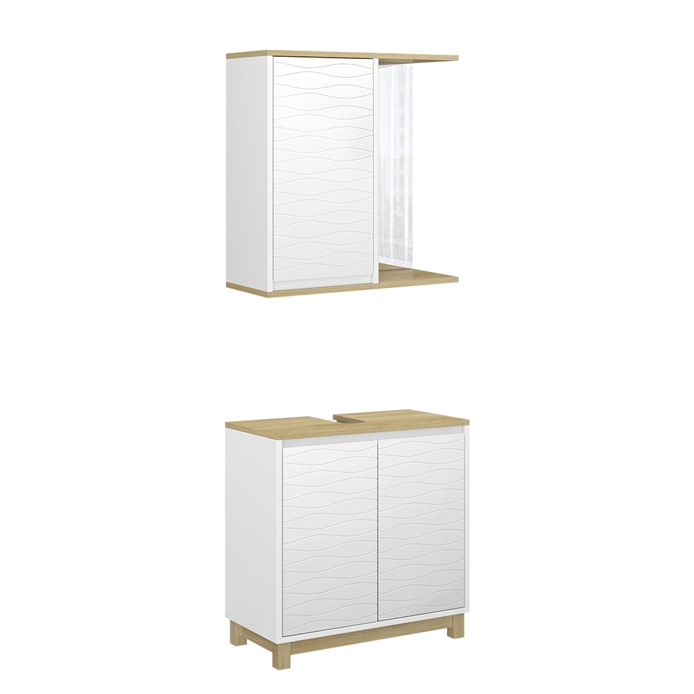 Vicco Badmöbel-Set 2-teilig Weiß/Eiche 60x60cm style modern Weiß Spanplatte