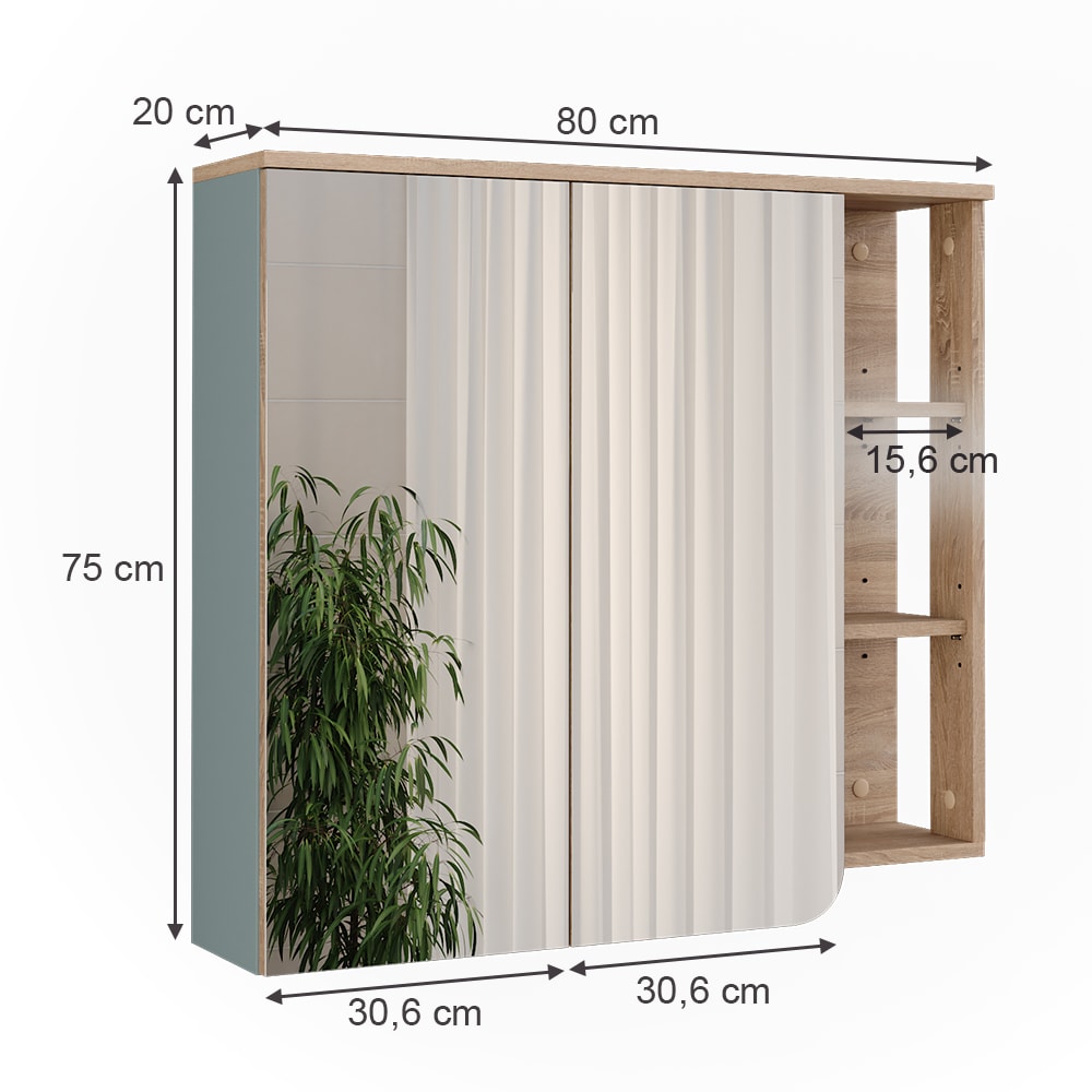 Spiegelschrank mit Spiegel Sonoma/Blau 80x75cm - Maisons Du Monde