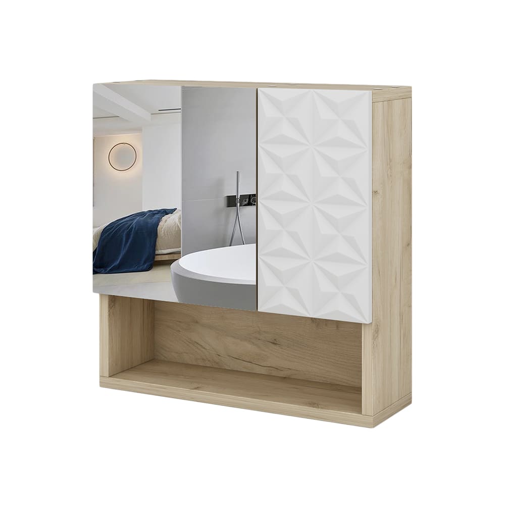 Vicco Badspiegelschrank mit Tür und offenen Fächern Weiß 54x55cm style modern Weiß Spanplatte
